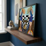 Gemini Art print by Cheryl Olver against blue wall