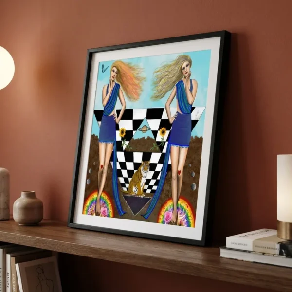 Gemini Art print by Cheryl Olver against orange wall Gemini Art print by Cheryl Olver against orange wall