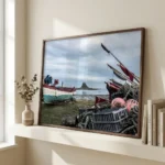 Holy Island crab catcher print on shelf