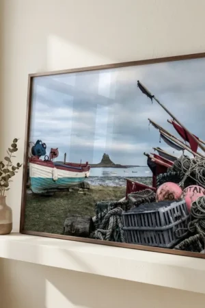 Holy Island crab catcher print on shelf