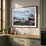 Large Holy Island crab catcher print on wall
