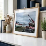 Small Holy Island crab catcher print on shelf