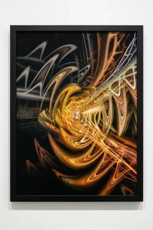 Carnage Orange on black abstract in a black frame