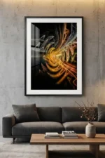 Michael Paul Bennett Carnage Orange and Black Digital Print Framed in modern room