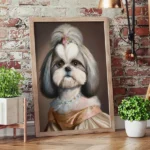Shih Tzu print by Seeress framed and leaning against brick wall