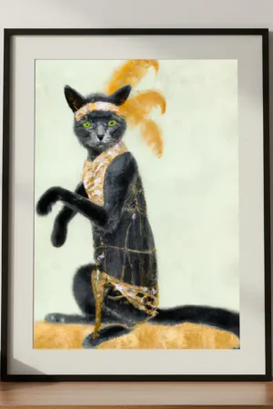 Flapper Cat Print in A3 Frame on Cabinet