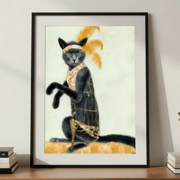 Flapper Cat Print in A3 Frame on Cabinet Flapper Cat Print in A3 Frame on Cabinet
