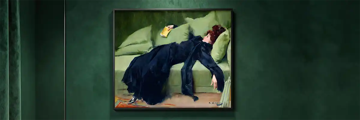 Decadent Woman digital print on green wall