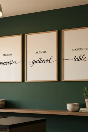 The best memories print set on green kitchen wall