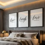 Live Laugh Love art print set in bedroom