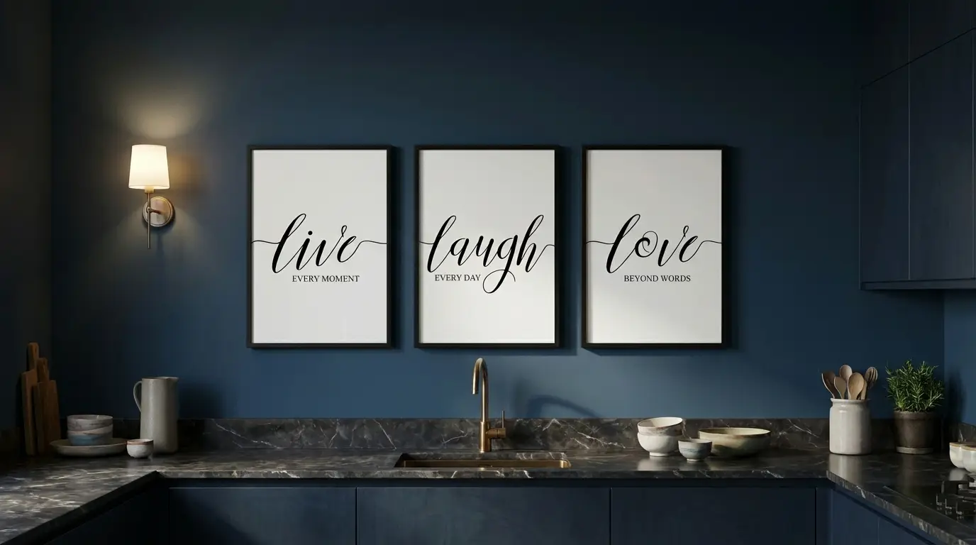 Live Laugh Love art print set of 3 in blue kitchen