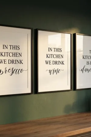Kitchen art print set on green wall