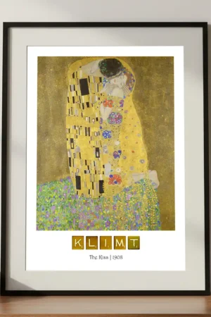 Klimt The Kiss print in A3 Frame on Cabinet
