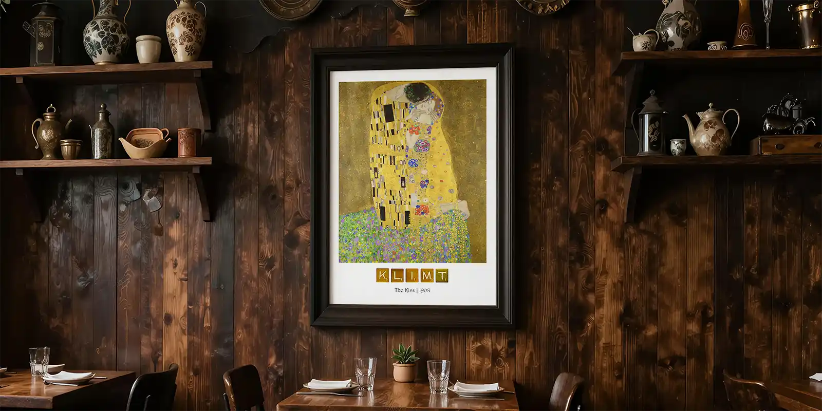 Klimt The Kiss printable art in restaurant