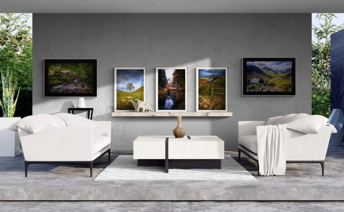 Gallery in modern living room made with printable landscape photography by Michael Paul Bennett