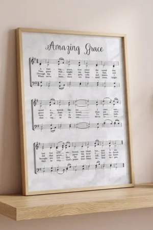 Amazing Grace Printable Art on wooden shelf