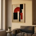Abstract red black and cream 5 in modern apartment