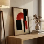 Abstract red black and cream 5 on shelf