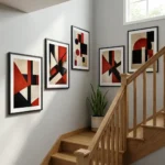 Abstract red black and cream set of 5 on stairway
