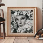 Audrey Hepburn Floral Print by Seeress in gold frame