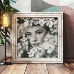 Audrey Hepburn Floral Print by Seeress in large square frame