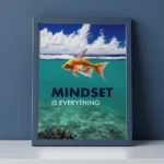 Mindset is Everthing Digital Art Print in Blue Frame