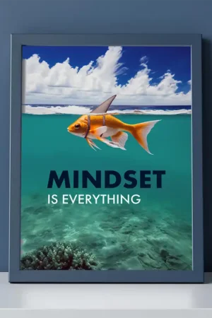 Mindset is Everthing Digital Art Print in Blue Frame