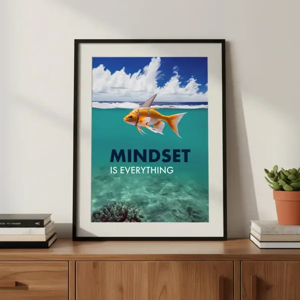 Mindset is Everything Poster in A3 Frame on Cabinet