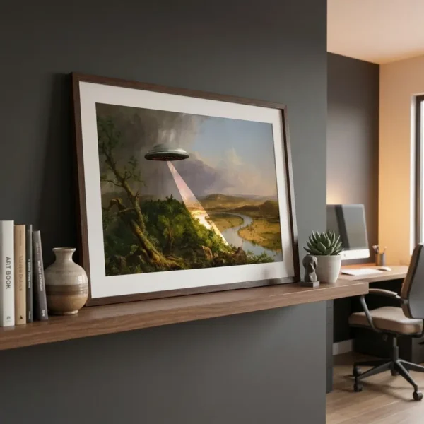 Alien Abduction art print in home office