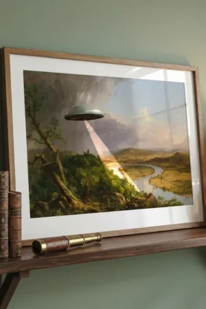 Alien Abduction art print on green wall