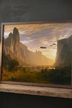 Vintage UFO altered art by Seeress in wooden frame