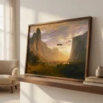 Vintage altered art with UFOs in living room