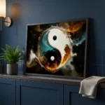 Yin Yang print in blue bathroom