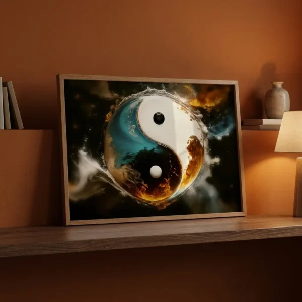 Yin Yang print in orange bedroom