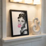 Audrey Hepburn A4 print in bathroom
