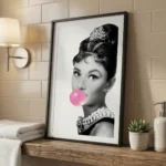 Audrey Hepburn Bubblegum Print in bathroom