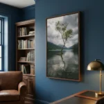 Lone Tree of Llyn Padarn art print on blue wall