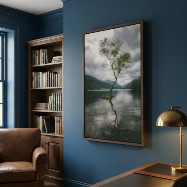 Lone Tree of Llyn Padarn art print on blue wall