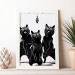 3 Hungry Black Cats Framed