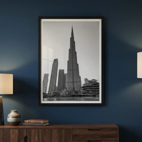 Burj Khalifa print on blue wall