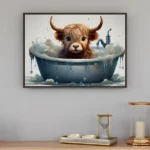 Highland Cow Boy in bath framed