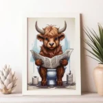 Highland Cow on toilet in frame