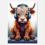 Highland Cow with headphones digital download
