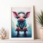 Pig with headphones in frame
