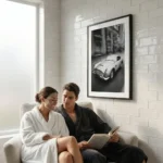 Aston Martin DB5 print in restaurant