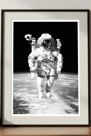 Astronaut Art Print in A3 Frame on Cabinet