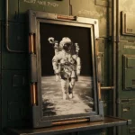Astronaut art print on futuristic wall
