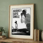 Audrey Hepburn print on green wall