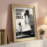 Audrey Hepburn print on peach wall