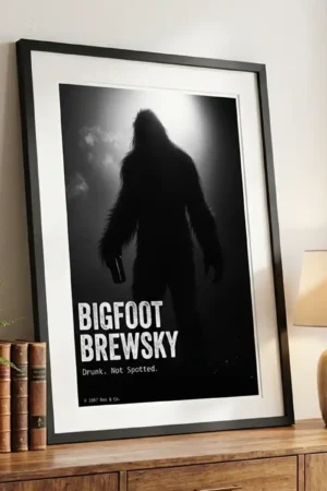 Bigfoot art print on cabinet